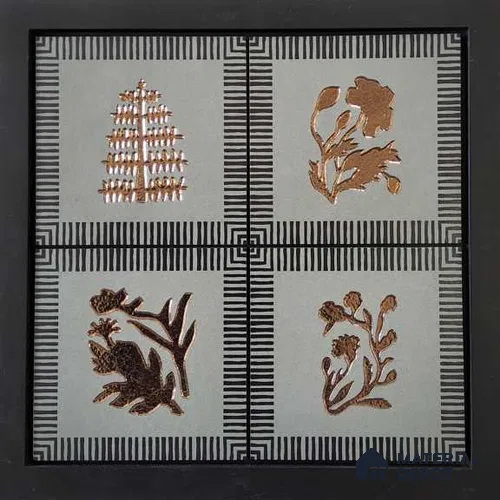 Handmade Third Fired Tile TL 13001 B Copper Sage 147x147 mm Debossed Matte Vitrified Full Body Mughal Series Tile - 10 mm | 9 Random Design | Individual Designs Available