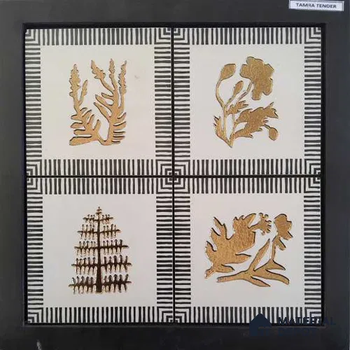 Handmade Third Fired Tile TL 13001 D Gilded Ivory 147x147 mm Debossed Matte Vitrified Full Body Mughal Series Tile - 10 mm | 9 Random Design | Individual Designs Available
