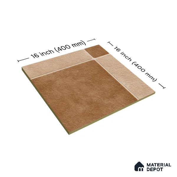 Budget Friendly Stone Look Value for Money Parking Tan Brown Floor Tile 16 x 16 inch | TL 00594 | Vitrified Matte Finish Tile - 12 mm | Suitable For Parking, Outdoor, Balcony & Terrace | Pattern Alignment May Vary | 2-3 mm Spacer is Mandatory
