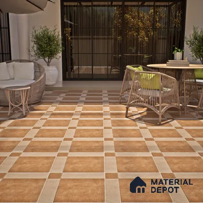 Budget Friendly Stone Look Value for Money Parking Tan Brown Floor Tile 16 x 16 inch | TL 00594 | Vitrified Matte Finish Tile - 12 mm | Suitable For Parking, Outdoor, Balcony & Terrace | Pattern Alignment May Vary | 2-3 mm Spacer is Mandatory