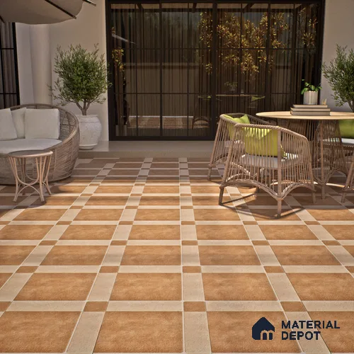 Budget Friendly Stone Look Value for Money Parking Tan Brown Floor Tile 16 x 16 inch | TL 00594 | Vitrified Matte Finish Tile - 12 mm | Suitable For Parking, Outdoor, Balcony & Terrace | Pattern Alignment May Vary | 2-3 mm Spacer is Mandatory