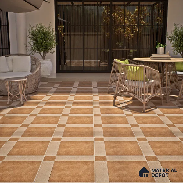 Budget Friendly Stone Look Value for Money Parking Tan Brown Floor Tile 16 x 16 inch | TL 00594 | Vitrified Matte Finish Tile - 12 mm | Suitable For Parking, Outdoor, Balcony & Terrace | Pattern Alignment May Vary | 2-3 mm Spacer is Mandatory