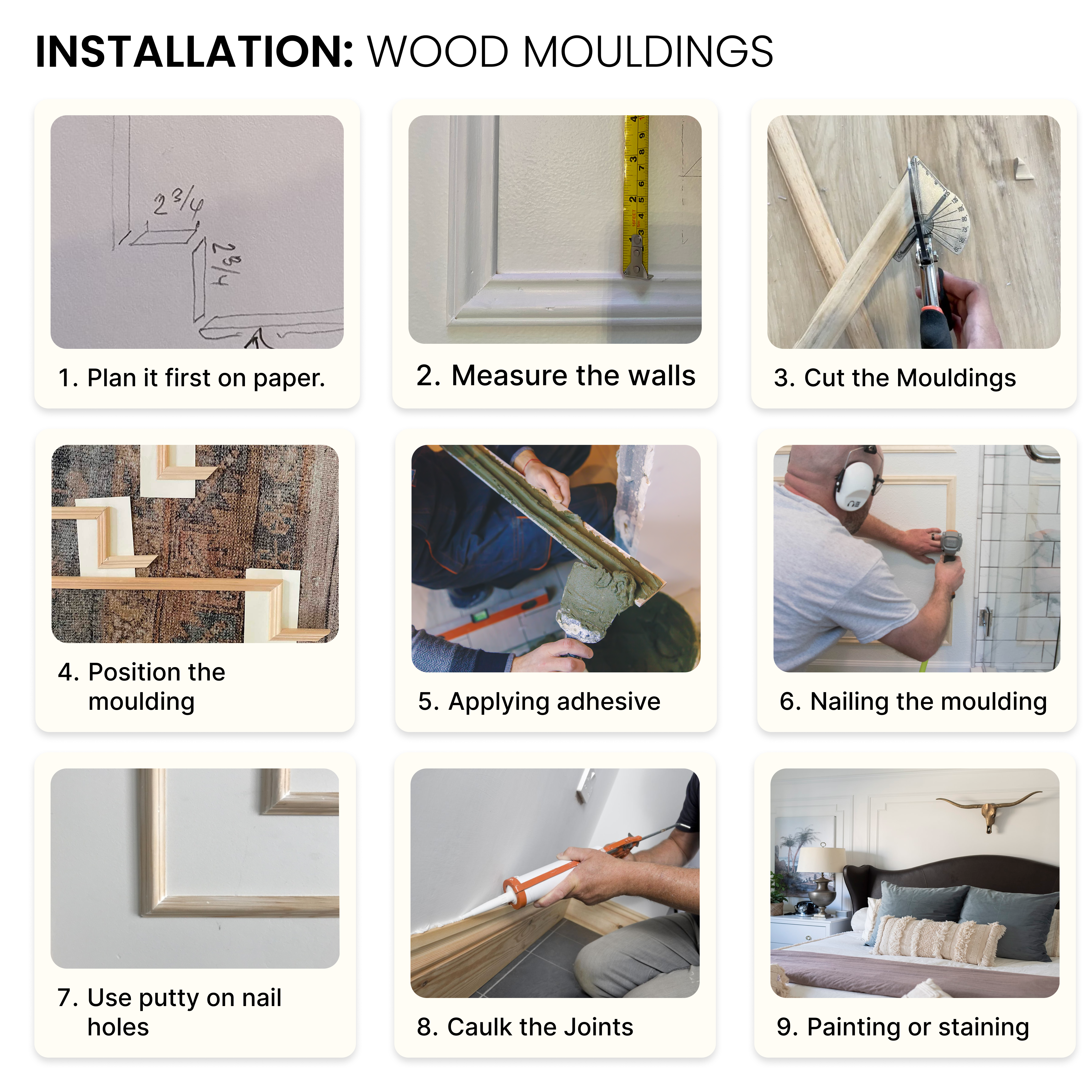 Ready To Install DIY Finished Teak Wood Designer Wainscot French Wall Moulding Design 1 Granulux PM 00295 E | 7.5 ft x 22 mm x 11 mm | Nail & Adhesive Installation