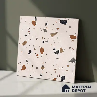 Terrazzo Floor & Wall Tile TL 06131 C Stellar Dust 2 ft x 2 ft Rustic Carving Matte Finish Vitrified Tile - 9 mm |  Suitable For Living Room, Bedroom, Bathroom, Kitchen & Dining