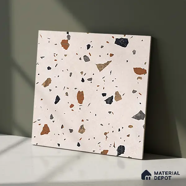 Terrazzo Floor & Wall Tile TL 06131 C Stellar Dust 2 ft x 2 ft Rustic Carving Matte Finish Vitrified Tile - 9 mm | Suitable For Living Room, Bedroom, Bathroom, Kitchen & Dining