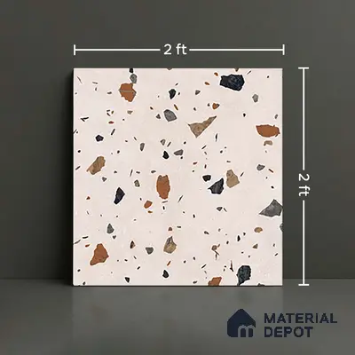 Terrazzo Floor & Wall Tile TL 06131 C Stellar Dust 2 ft x 2 ft Rustic Carving Matte Finish Vitrified Tile - 9 mm |  Suitable For Living Room, Bedroom, Bathroom, Kitchen & Dining