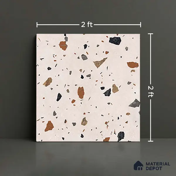 Terrazzo Floor & Wall Tile TL 06131 C Stellar Dust 2 ft x 2 ft Rustic Carving Matte Finish Vitrified Tile - 9 mm | Suitable For Living Room, Bedroom, Bathroom, Kitchen & Dining