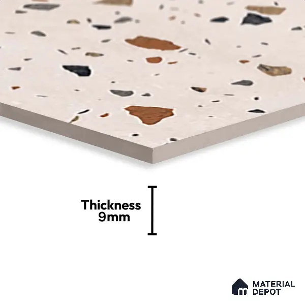 Terrazzo Floor & Wall Tile TL 06131 C Stellar Dust 2 ft x 2 ft Rustic Carving Matte Finish Vitrified Tile - 9 mm | Suitable For Living Room, Bedroom, Bathroom, Kitchen & Dining