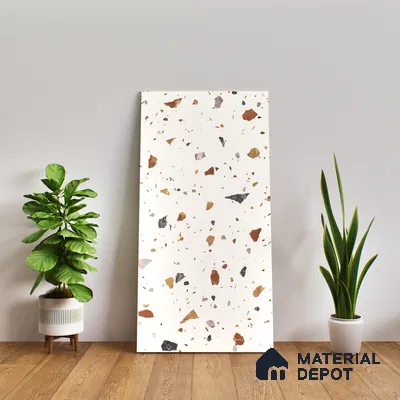 Terrazzo Floor & Wall Tile TL 06131 Gravity Bianco Royal 4 ft x 2 ft Vitrified Carving Matte Finish - 9 mm | 4 Random Design | Suitable For Living Room, Bedroom, Bathroom, Kitchen