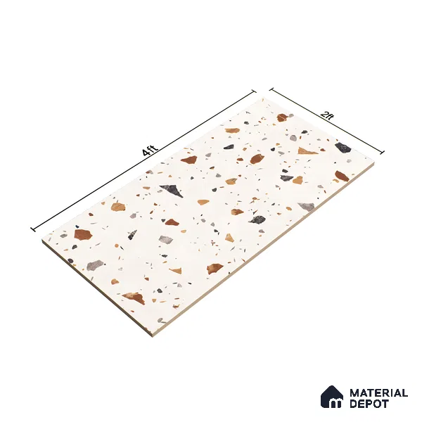Terrazzo Floor & Wall Tile TL 06131 Gravity Bianco Royal 4 ft x 2 ft Vitrified Carving Matte Finish - 9 mm | 4 Random Design | Suitable For Living Room, Bedroom, Bathroom, Kitchen