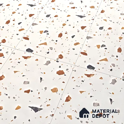 Terrazzo Floor & Wall Tile TL 06131 Gravity Bianco Royal 4 ft x 2 ft Vitrified Carving Matte Finish - 9 mm | 4 Random Design | Suitable For Living Room, Bedroom, Bathroom, Kitchen