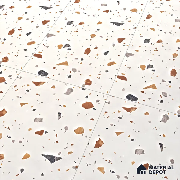 Terrazzo Floor & Wall Tile TL 06131 Gravity Bianco Royal 4 ft x 2 ft Vitrified Carving Matte Finish - 9 mm | 4 Random Design | Suitable For Living Room, Bedroom, Bathroom, Kitchen