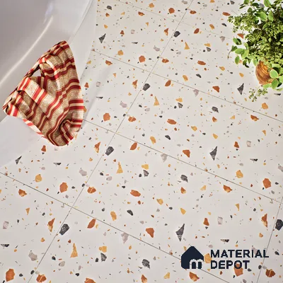 Terrazzo Floor & Wall Tile TL 06131 Gravity Bianco Royal 4 ft x 2 ft Vitrified Carving Matte Finish - 9 mm | 4 Random Design | Suitable For Living Room, Bedroom, Bathroom, Kitchen