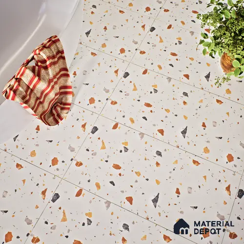 Terrazzo Floor & Wall Tile TL 06131 Gravity Bianco Royal 4 ft x 2 ft Vitrified Carving Matte Finish - 9 mm | 4 Random Design | Suitable For Living Room, Bedroom, Bathroom, Kitchen
