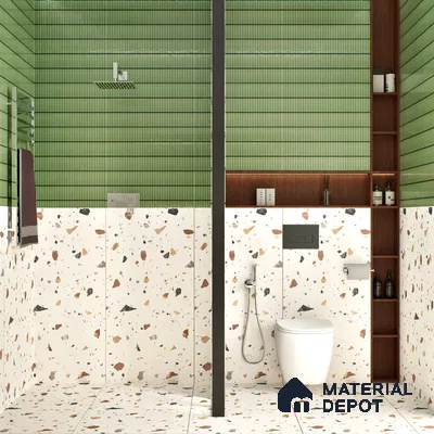 Terrazzo Floor & Wall Tile TL 06131 Gravity Bianco Royal 4 ft x 2 ft Vitrified Carving Matte Finish - 9 mm | 4 Random Design | Suitable For Living Room, Bedroom, Bathroom, Kitchen