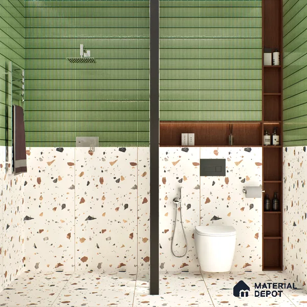 Terrazzo Floor & Wall Tile TL 06131 Gravity Bianco Royal 4 ft x 2 ft Vitrified Carving Matte Finish - 9 mm | 4 Random Design | Suitable For Living Room, Bedroom, Bathroom, Kitchen