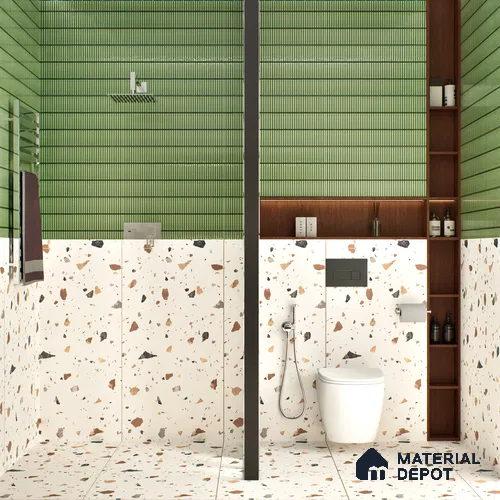 Terrazzo Floor & Wall Tile TL 06131 Gravity Bianco Royal 4 ft x 2 ft Vitrified Carving Matte Finish - 9 mm | 4 Random Design | Suitable For Living Room, Bedroom, Bathroom, Kitchen