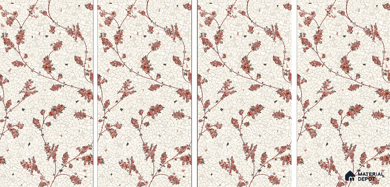 Floral Wall Tile TL 06143 B Crackle Flora Decor 4 ft x 2 ft Vitrified Glue Matte Finish - 9 mm | Suitable For Living Room, Bedroom, Bathroom, Dining
