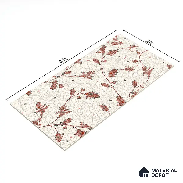 Floral Wall Tile TL 06143 B Crackle Flora Decor 4 ft x 2 ft Vitrified Glue Matte Finish - 9 mm | Suitable For Living Room, Bedroom, Bathroom, Dining