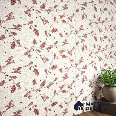 Floral Wall Tile TL 06143 B Crackle Flora Decor 4 ft x 2 ft Vitrified Glue Matte Finish - 9 mm | Suitable For Living Room, Bedroom, Bathroom, Dining