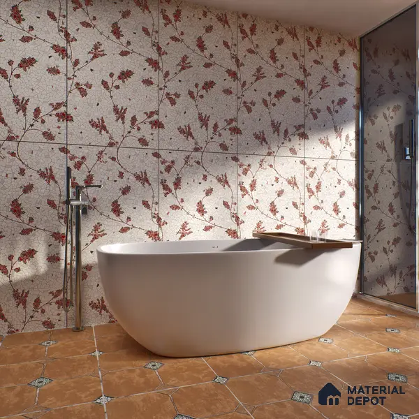 Floral Wall Tile TL 06143 B Crackle Flora Decor 4 ft x 2 ft Vitrified Glue Matte Finish - 9 mm | Suitable For Living Room, Bedroom, Bathroom, Dining