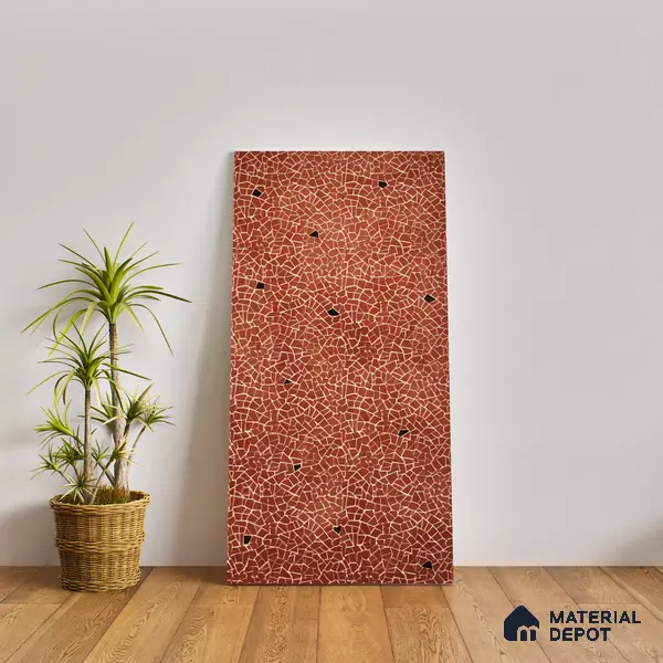 Terrazzo Floor & Wall Tile TL 06143 C Crackle Rosso 4 ft x 2 ft Vitrified Glue Matte Finish - 9 mm | 4 Random Design | Suitable For Living Room, Bedroom, Kitchen