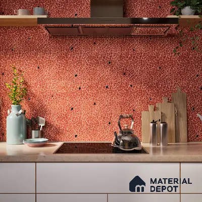 Terrazzo Floor & Wall Tile TL 06143 C Crackle Rosso 4 ft x 2 ft Vitrified Glue Matte Finish - 9 mm | 4 Random Design | Suitable For Living Room, Bedroom, Kitchen