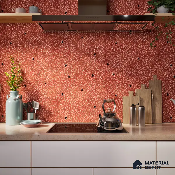 Terrazzo Floor & Wall Tile TL 06143 C Crackle Rosso 4 ft x 2 ft Vitrified Glue Matte Finish - 9 mm | 4 Random Design | Suitable For Living Room, Bedroom, Kitchen