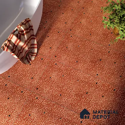 Terrazzo Floor & Wall Tile TL 06143 C Crackle Rosso 4 ft x 2 ft Vitrified Glue Matte Finish - 9 mm | 4 Random Design | Suitable For Living Room, Bedroom, Kitchen