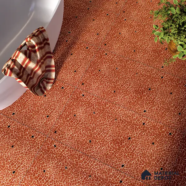Terrazzo Floor & Wall Tile TL 06143 C Crackle Rosso 4 ft x 2 ft Vitrified Glue Matte Finish - 9 mm | 4 Random Design | Suitable For Living Room, Bedroom, Kitchen