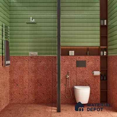 Terrazzo Floor & Wall Tile TL 06143 C Crackle Rosso 4 ft x 2 ft Vitrified Glue Matte Finish - 9 mm | 4 Random Design | Suitable For Living Room, Bedroom, Kitchen