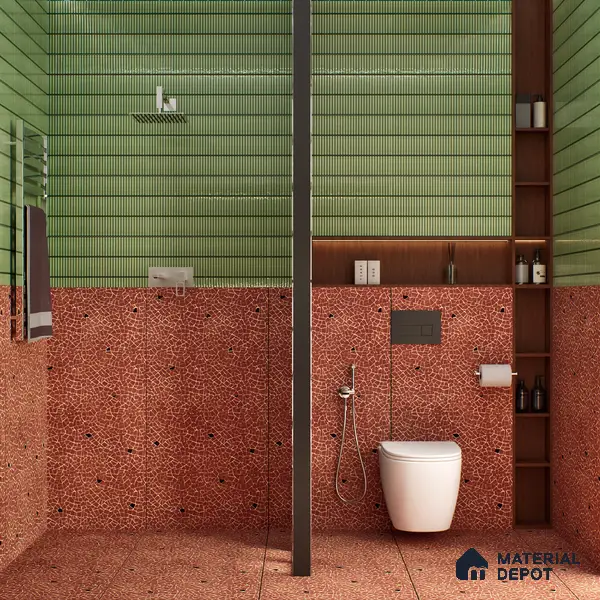 Terrazzo Floor & Wall Tile TL 06143 C Crackle Rosso 4 ft x 2 ft Vitrified Glue Matte Finish - 9 mm | 4 Random Design | Suitable For Living Room, Bedroom, Kitchen