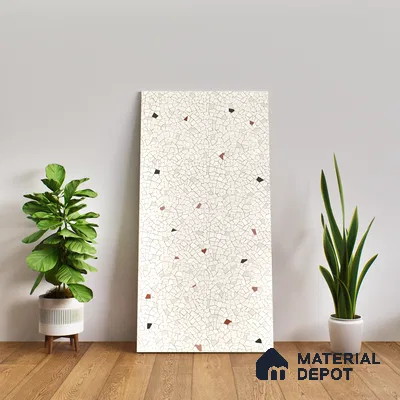 Terrazzo Floor & Wall Tile TL 06143 Crackle Bianco 4 ft x 2 ft Vitrified Glue Matte Finish - 9 mm | 6 Random Design | Suitable For Living Room, Bedroom, Kitchen