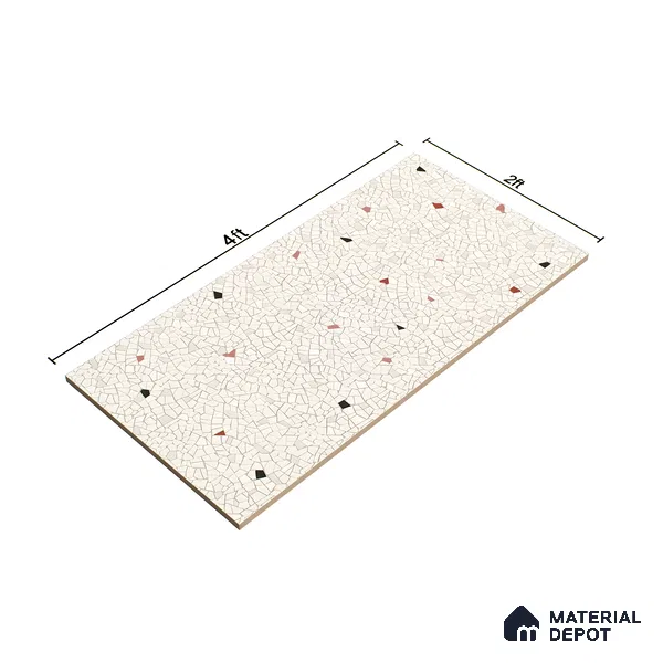 Terrazzo Floor & Wall Tile TL 06143 Crackle Bianco 4 ft x 2 ft Vitrified Glue Matte Finish - 9 mm | 6 Random Design | Suitable For Living Room, Bedroom, Kitchen