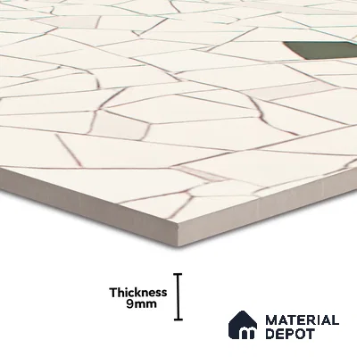 Terrazzo Floor & Wall Tile TL 06143 Crackle Bianco 4 ft x 2 ft Vitrified Glue Matte Finish - 9 mm | 6 Random Design | Suitable For Living Room, Bedroom, Kitchen