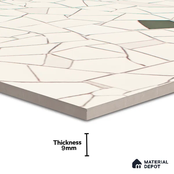 Terrazzo Floor & Wall Tile TL 06143 Crackle Bianco 4 ft x 2 ft Vitrified Glue Matte Finish - 9 mm | 6 Random Design | Suitable For Living Room, Bedroom, Kitchen