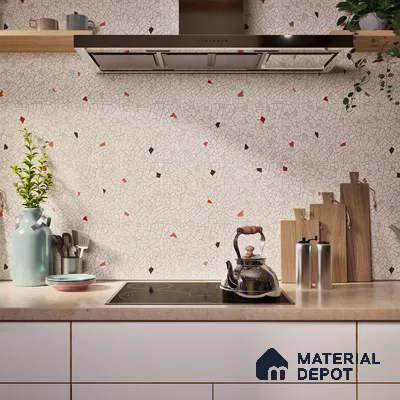 Terrazzo Floor & Wall Tile TL 06143 Crackle Bianco 4 ft x 2 ft Vitrified Glue Matte Finish - 9 mm | 6 Random Design | Suitable For Living Room, Bedroom, Kitchen