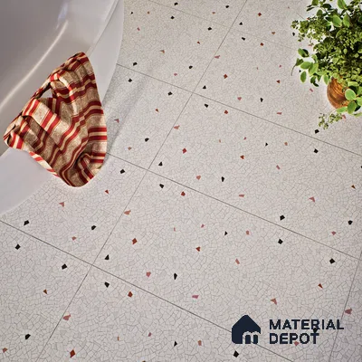 Terrazzo Floor & Wall Tile TL 06143 Crackle Bianco 4 ft x 2 ft Vitrified Glue Matte Finish - 9 mm | 6 Random Design | Suitable For Living Room, Bedroom, Kitchen
