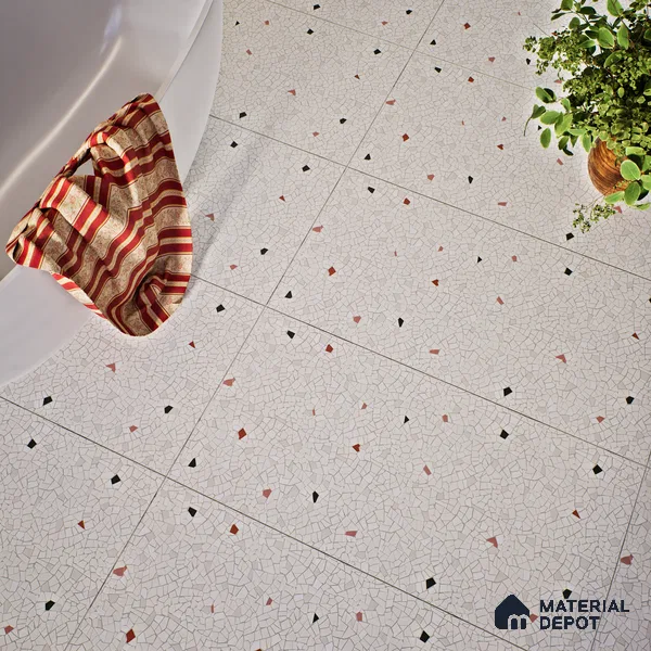 Terrazzo Floor & Wall Tile TL 06143 Crackle Bianco 4 ft x 2 ft Vitrified Glue Matte Finish - 9 mm | 6 Random Design | Suitable For Living Room, Bedroom, Kitchen