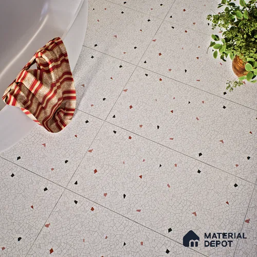 Terrazzo Floor & Wall Tile TL 06143 Crackle Bianco 4 ft x 2 ft Vitrified Glue Matte Finish - 9 mm | 6 Random Design | Suitable For Living Room, Bedroom, Kitchen