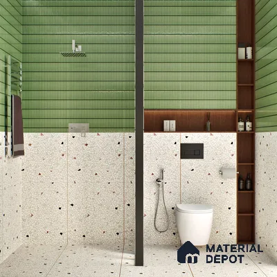 Terrazzo Floor & Wall Tile TL 06143 Crackle Bianco 4 ft x 2 ft Vitrified Glue Matte Finish - 9 mm | 6 Random Design | Suitable For Living Room, Bedroom, Kitchen