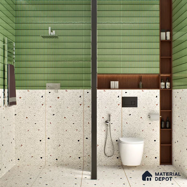 Terrazzo Floor & Wall Tile TL 06143 Crackle Bianco 4 ft x 2 ft Vitrified Glue Matte Finish - 9 mm | 6 Random Design | Suitable For Living Room, Bedroom, Kitchen