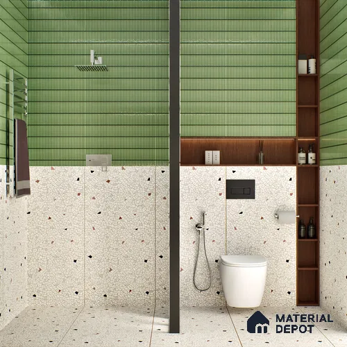 Terrazzo Floor & Wall Tile TL 06143 Crackle Bianco 4 ft x 2 ft Vitrified Glue Matte Finish - 9 mm | 6 Random Design | Suitable For Living Room, Bedroom, Kitchen