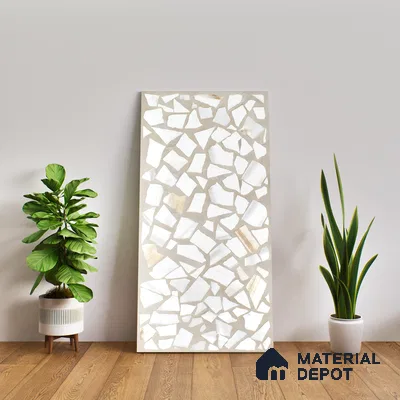 Terrazzo Floor & Wall Tile TL 06085 Trioti Bianco 4 ft x 2 ft Vitrified Matte Finish - 9 mm | 4 Random Design | Suitable For Living Room, Bedroom, Bathroom, Kitchen