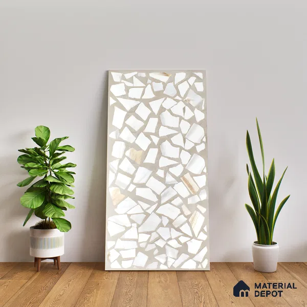 Terrazzo Floor & Wall Tile TL 06085 Trioti Bianco 4 ft x 2 ft Vitrified Matte Finish - 9 mm | 4 Random Design | Suitable For Living Room, Bedroom, Bathroom, Kitchen