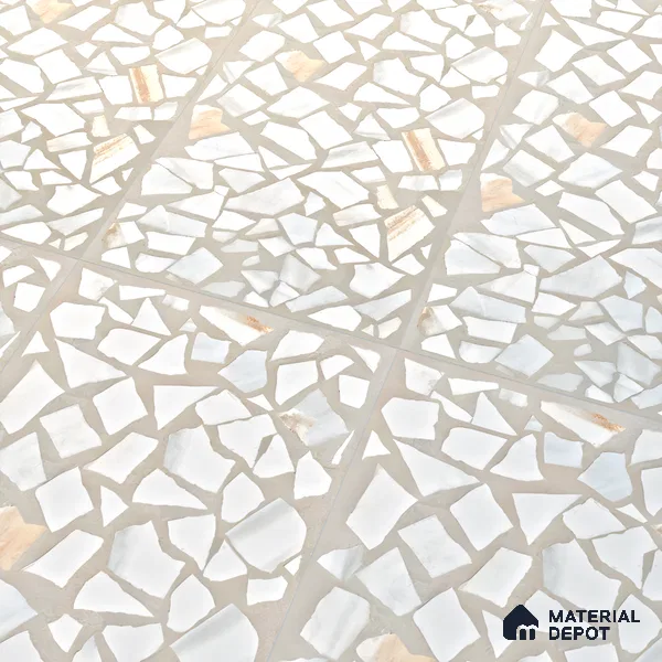 Terrazzo Floor & Wall Tile TL 06085 Trioti Bianco 4 ft x 2 ft Vitrified Matte Finish - 9 mm | 4 Random Design | Suitable For Living Room, Bedroom, Bathroom, Kitchen