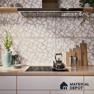 Terrazzo Floor & Wall Tile TL 06085 Trioti Bianco 4 ft x 2 ft Vitrified Matte Finish - 9 mm | 4 Random Design | Suitable For Living Room, Bedroom, Bathroom, Kitchen