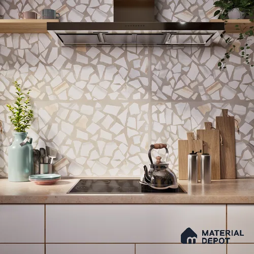 Terrazzo Floor & Wall Tile TL 06085 Trioti Bianco 4 ft x 2 ft Vitrified Matte Finish - 9 mm | 4 Random Design | Suitable For Living Room, Bedroom, Bathroom, Kitchen