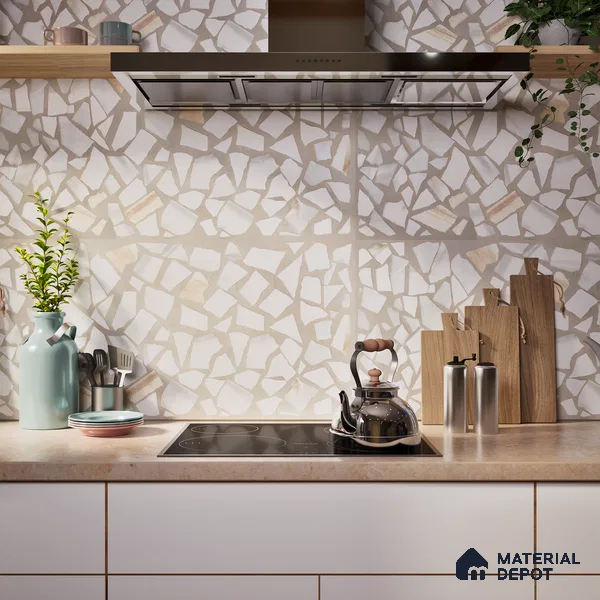 Terrazzo Floor & Wall Tile TL 06085 Trioti Bianco 4 ft x 2 ft Vitrified Matte Finish - 9 mm | 4 Random Design | Suitable For Living Room, Bedroom, Bathroom, Kitchen