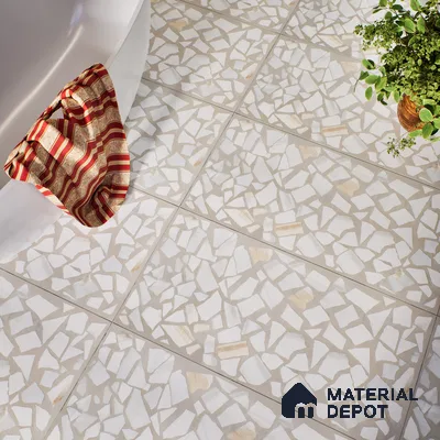 Terrazzo Floor & Wall Tile TL 06085 Trioti Bianco 4 ft x 2 ft Vitrified Matte Finish - 9 mm | 4 Random Design | Suitable For Living Room, Bedroom, Bathroom, Kitchen